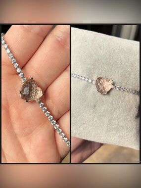 Sparkling Champagne Rose Gold Heart Tennis Bracelet - Women's Jewelry